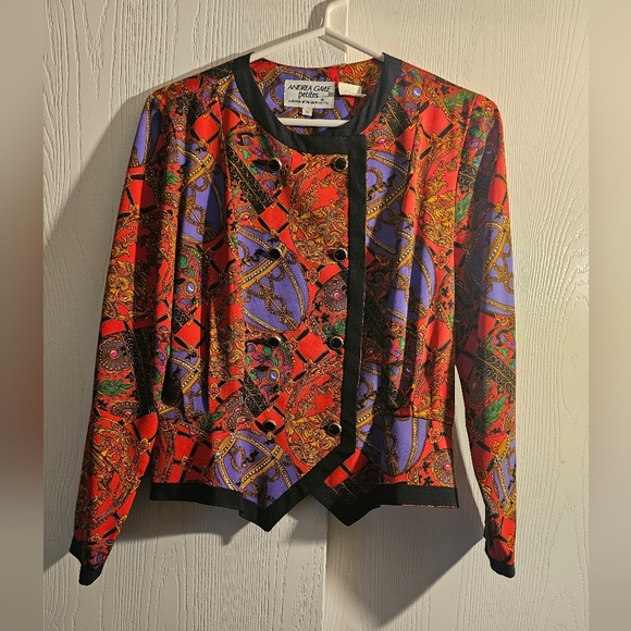 Andrea Gayle By Leslie Faye Jackets & Blazers - Red and Purple Cropped Blazer with Asymmetrical Design